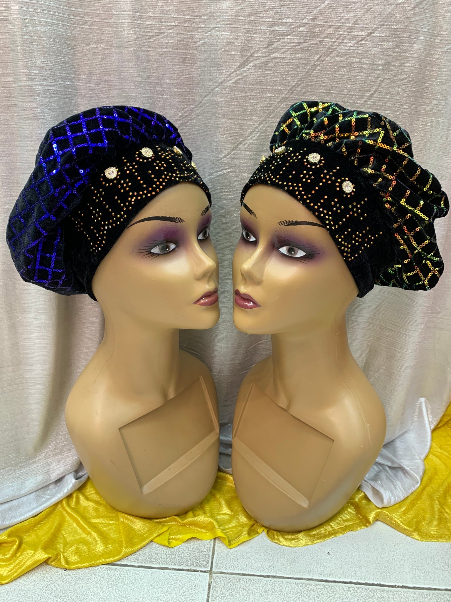 Shining Sequins Muslim Turban Cap Women Sequence Ready Female Head Wraps African Auto Gele Aso Oke Headwear Already Made Headtie