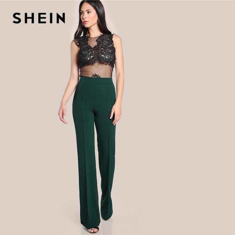 SHEIN Ginger High Rise Piped Pants Elegant Wide Leg Zipper Fly Plain Workwear Trousers Women Stretchy Highstreet Autumn Pants - Surprise store