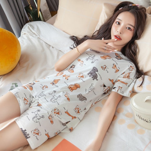 Homewear Pajamas Comfortable Girl Summer Female Cute Pijamas Women Sleepwear Lovely Home Suits Pyjama Short Sleeve Pajamas Set