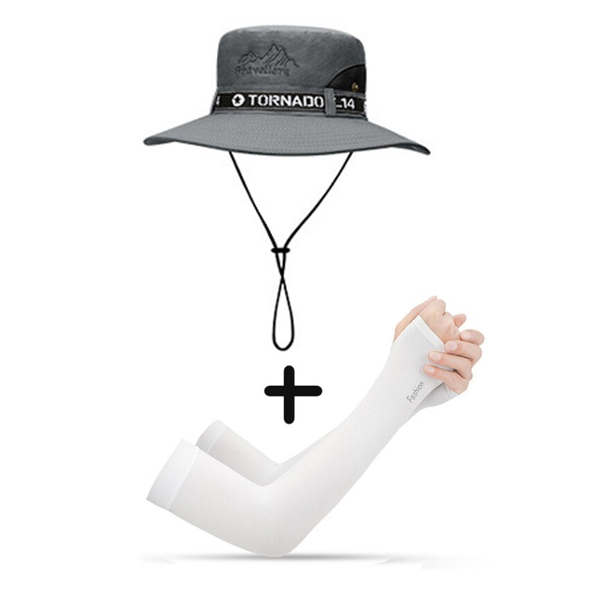 UPF 50+ Summer Hats Men Sun Protector UV-proof Breathable Bucket Hat Large Wide Brim Hiking Outdoor Fishing Beach Cap Cowboy New