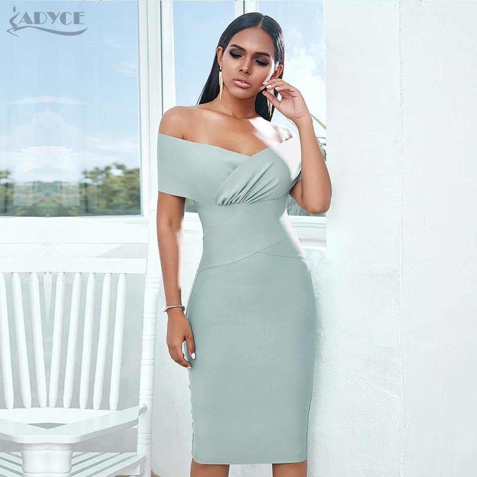 ADYCE New Summer Off Shoulder Bandage Dress Women 2020 Sexy Short Sleeve Midi Bodycon Club Celebrity Runway Party Dress Vestidos - Surprise store