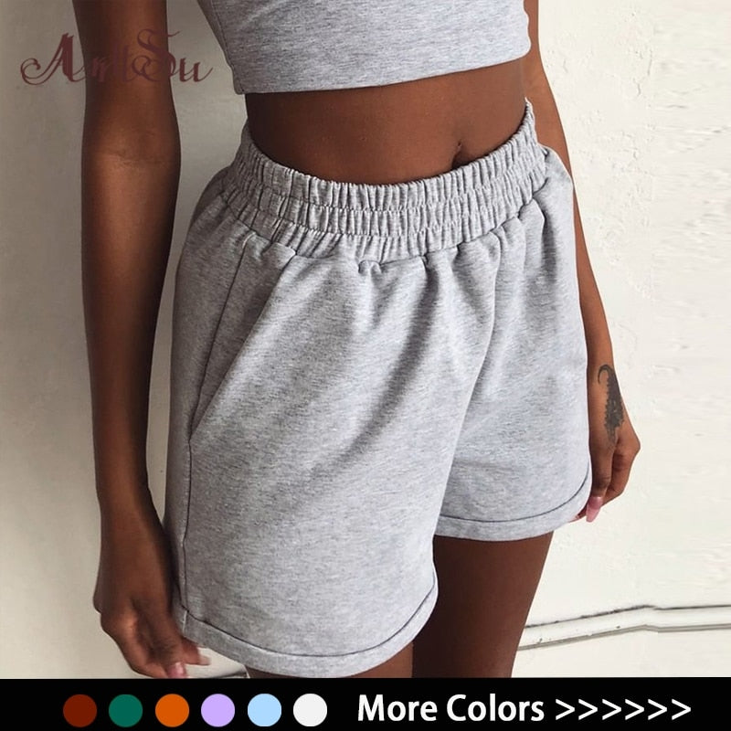 Artsu 2020 Summer Women Clothes Solid Cotton Sport Casual Shorts Women Harajuku High Waist Shorts Short Pants Ladies Autumn