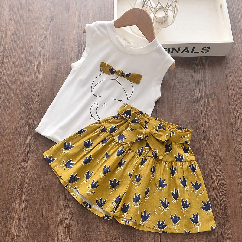 Bear Leader Girls Clothing Sets New Summer Sleeveless T-shirt+Print Bow Skirt 2Pcs for Kids Clothing Sets Baby Clothes Outfits