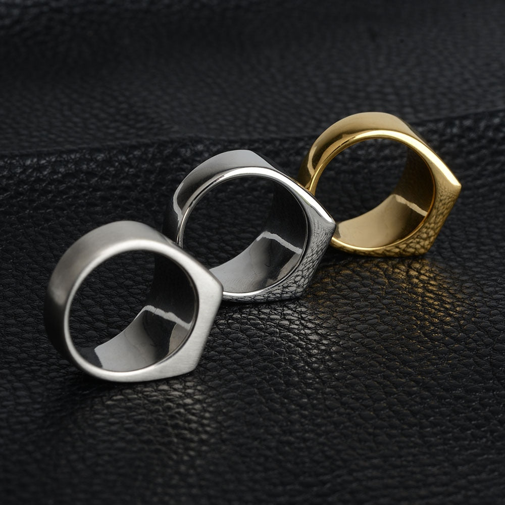 Men's Ring Rock Punk Smooth Stainless Steel Black Stone Gold Silver Color Hip Hop Rings For Men Party Jewelry Wholesale