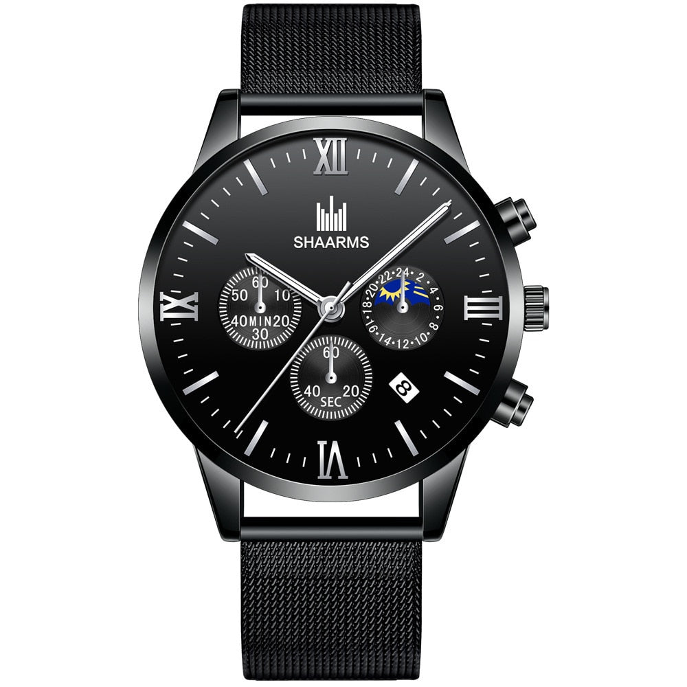 New Top Men Watches Male Calendar Stainless Steel Mesh Casual Quartz Watch Relogio Masculino Men's Business Wristwatch Clock Hot