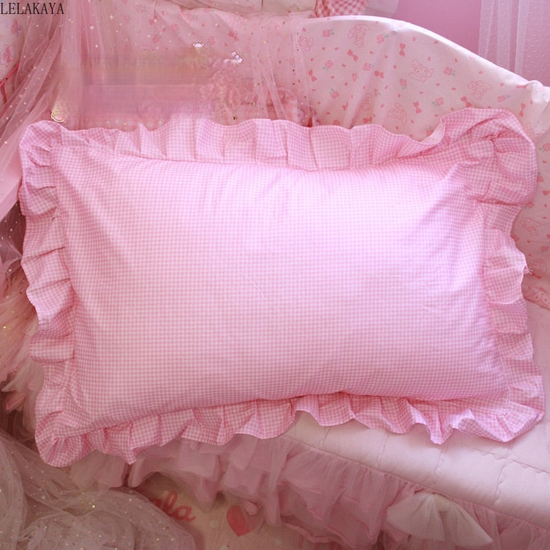 48x74cm Pink Twin Heart Rabbit Pillow Case Cover Cotton Hairball Ruffle Pillowcase Girl Cute Bedding Toy Home Decor