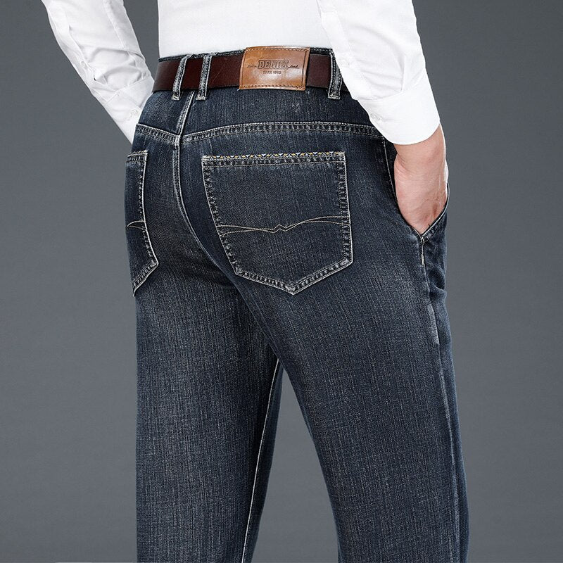 SHAN BAO 2021 autumn winter brand soft Yassel cotton stretch straight denim jeans classic pocket men's business casual trousers