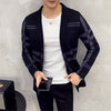 Sweater Jacket Men Fashion High Quality Brand Slim Striped Long Sleeve Suit Collar Cardigan Wool Jacket Coat