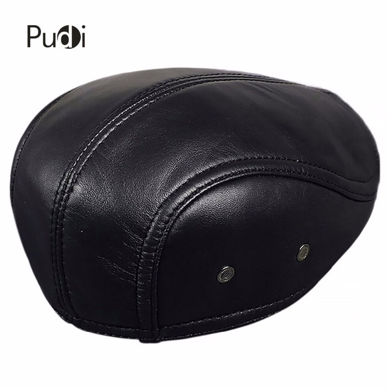HL041 Men's Leather Baseball Cap Brand New Style Sheep Leather Beret Newsboy Belt Hunting Gatsby Black Caps Hats