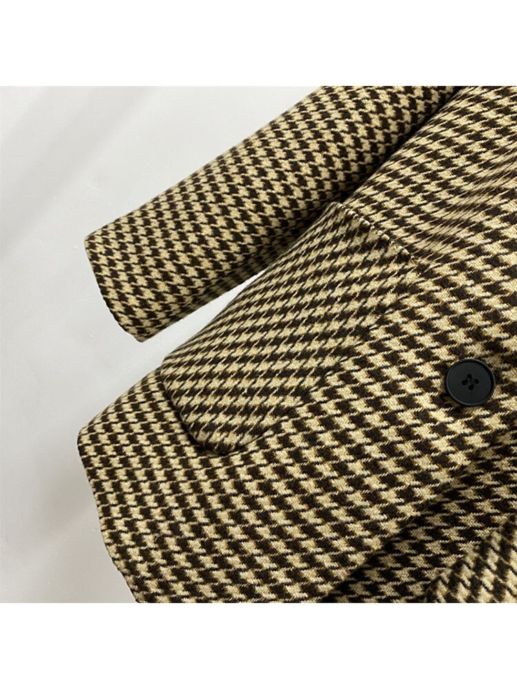 HARLEYFASHIION Casual Temperament Light Ripe Wind Plaid Suit Jacket Women Notched Single Breasted With Sashes Fshion Blazer