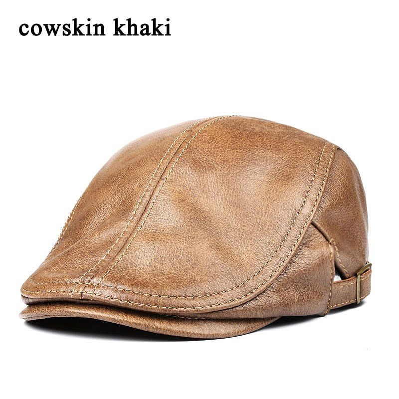 Hats Men Women Street Bonnet Genuine Leather Beret Male Thin Hats 55-61 cm Adjustable Forward Cap Leisure Duckbill Casquette