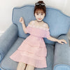 Summer Girls Knee Length Casual Dress Fashion Chiffon Layered Cute Flower Network Sling Sleeveless Dresses 2 Children's Clothing