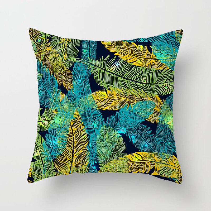 Flower Leaves Pattern Throw Pillow Case Teal Blue Cushion Covers for Home Sofa Chair Decorative Pillowcases