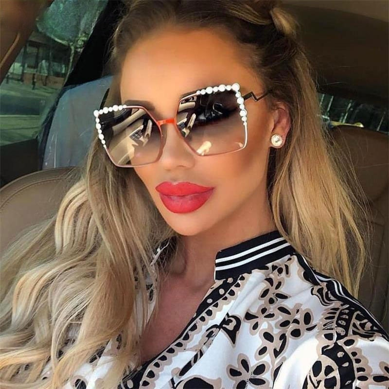 Oversized Square Sun Glasses Ladies 2021 New Luxury Pearl Sunglasses Women Brand Designer Fashion Shades big Square