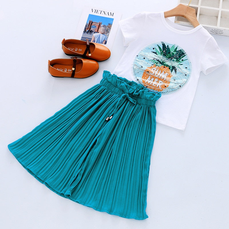 Kids Tracksuit For Girls Clothing Sets 2021 Summer Toddler Girls Clothes Sequins Chiffon Pant 2pcs Outfit Suit Children Clothing
