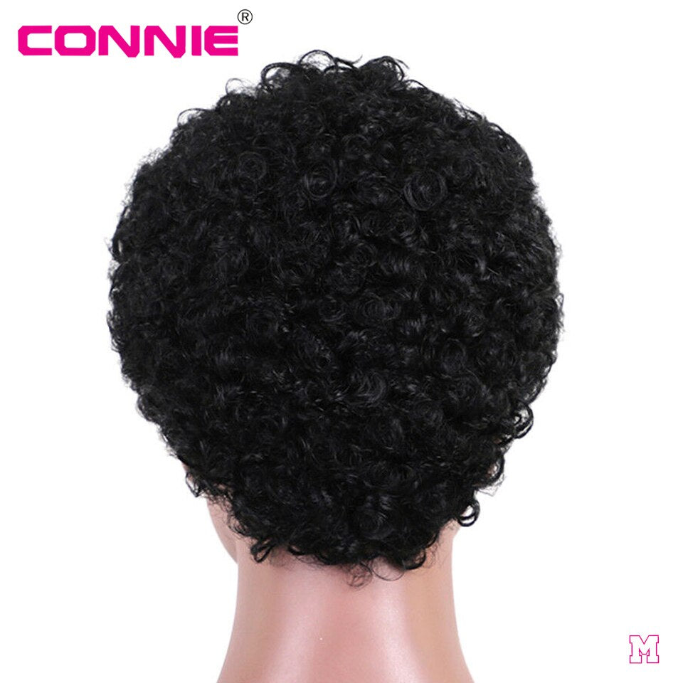 Full Machine Short Afro Curly Human Hair Wigs for Women Middle Ratio 150% Density Brazilian Remy Human Hair Wig