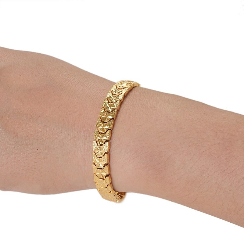 Fashion Plated 24K Gold Multi Shape Punk Bracelet Curb Cuban Chain Gold Color Bracelets Bangle For Men Women Jewelry Gifts