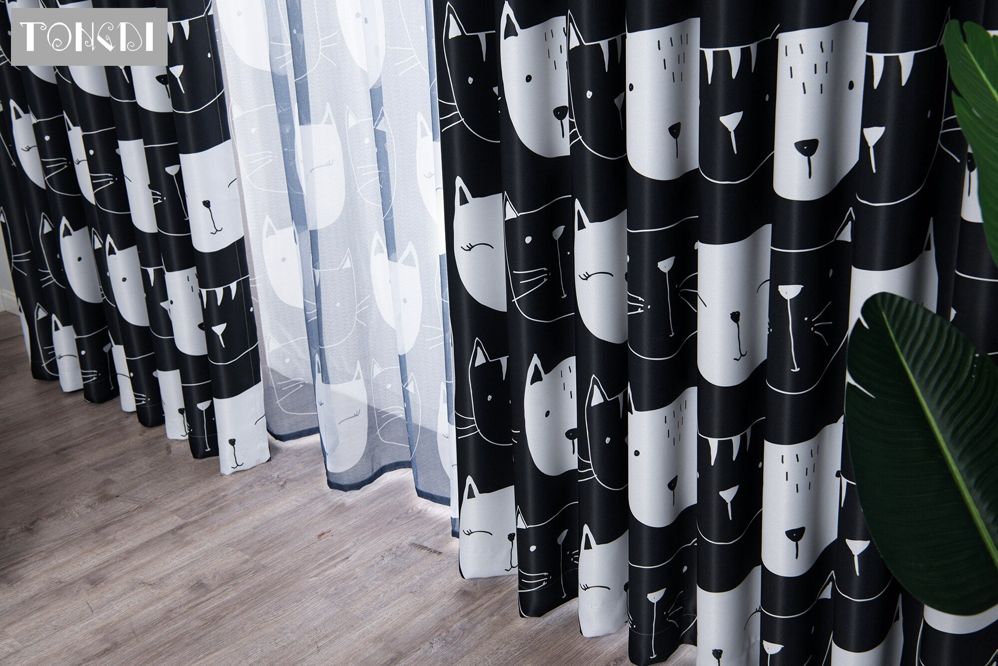 TONGDI Children Blackout Curtains Cartoon Cute Lovely Cats Printing Decoration For French Window Home Parlou Bedroom LivingRoom