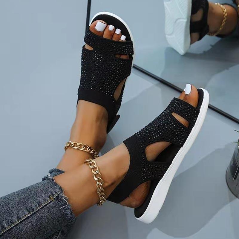 Summer Women Sandals Casual Platform Sandalias Crystal Open Toe Slip-On Solid Flats Chaussure Femme Beach Shoes for Women 2021