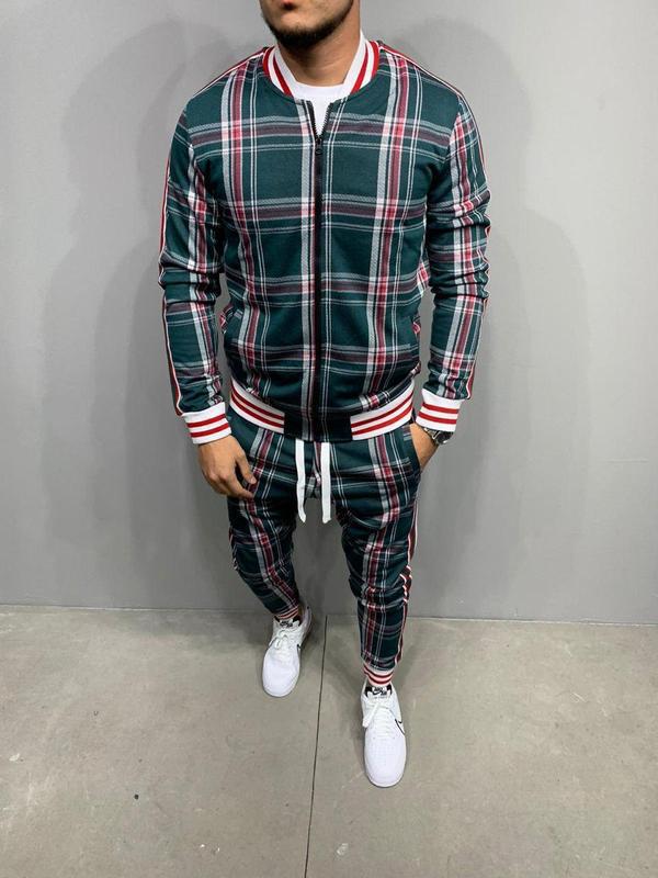 Muscle brothers 2021 new 3D printing retro men's casual sports stripe Plaid suit