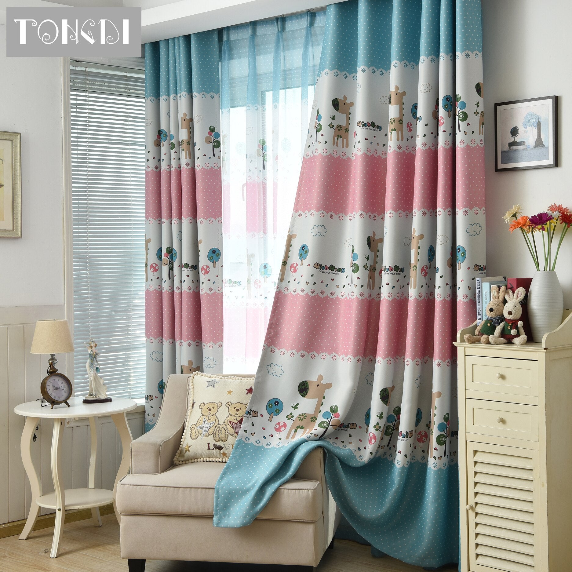 TONGDI Children Printing Lovely Animal Blackout Curtains High-grade Decoration For Home Parlor Sitting Room Bedroom Living Room