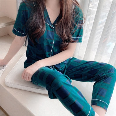 Pyjamas women short sleeve long pant summer sleepwear pajamas set cute cartoon cotton pijamas suit new home clothes 15 styles