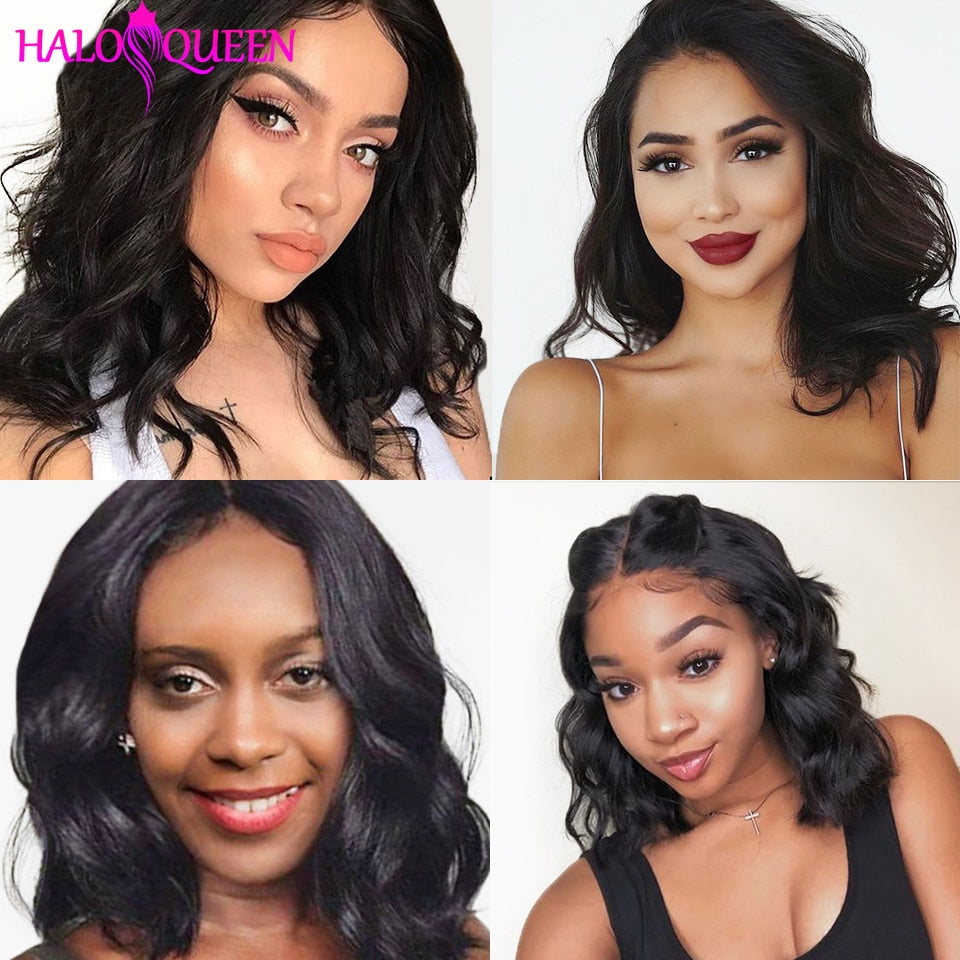 HALOQUEEN Body Wave Lace Front Human Hair Wigs Brazilian Remy Hair Mid-length Wigs Pre-Plucked Lace Closure 13X4 Frontal Wigs