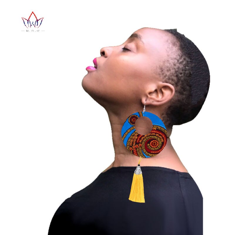 2020 African Cloth Fabric Earrings Handmade Earrings With Tassels For Women African Print Ankara Big Oversized Earrings SP032