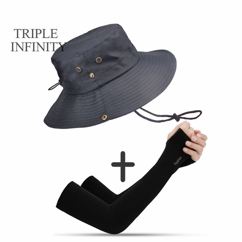 Outdoor Summer Men's Sun Hat Wide Brim Breathable Mountaineering Hiking Bucket Hat Anti-UV Sun Protection Sunshade Fishing Hat