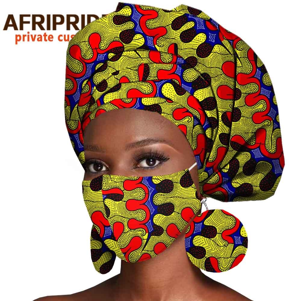 African Headwrap Earrings Hair Accessories Scarf Bonnet Ankara Wax Fabric Head Turban African Headscarf Mask Match Print A20H004