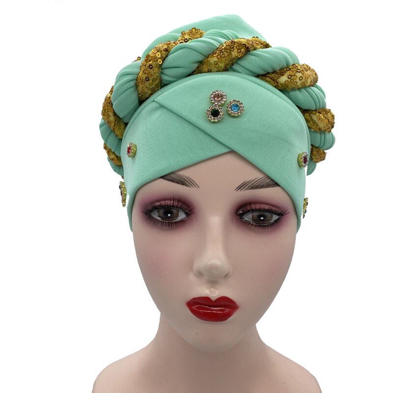 Latest Diamonds Turban Cap for Women Ready Female Head Wraps African Auto Geles Aso Oke Headtie Muslim Headscarf Turbans Hat