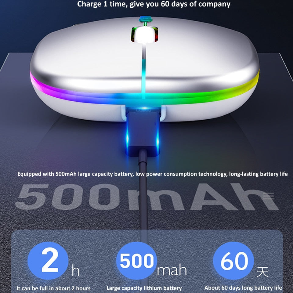 Wireless Mouse RGB Bluetooth Computer Mouse Silent Rechargeable Ergonomic Mause With LED Backlit USB Optical Mice For PC Laptop