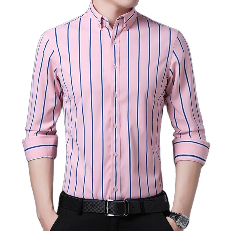 Vertical Striped Shirt Elastic Stretch Long Sleeved Business Men Dress Shirts Formal Casual Standard Fit Fashion Man's Clothing
