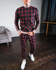 Men Tracksuit Men's Sets Two-piece Striped Lattice Suit Zipper Jacket+Fashion Small Trouser High Quality Slim Classic Sportswear - Surprise store