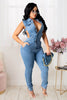 Summer Jeans Overalls Sexy Women Sleeveless Bodycon Blue Denim Pencil Jumpsuit Romper