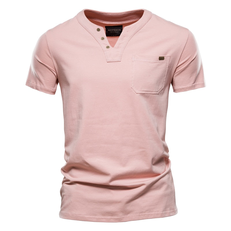 2021 Summer Top Quality Cotton T Shirt Men Solid Color Design V-neck T-shirt Casual Classic Men's Clothing Tops Tee Shirt Men