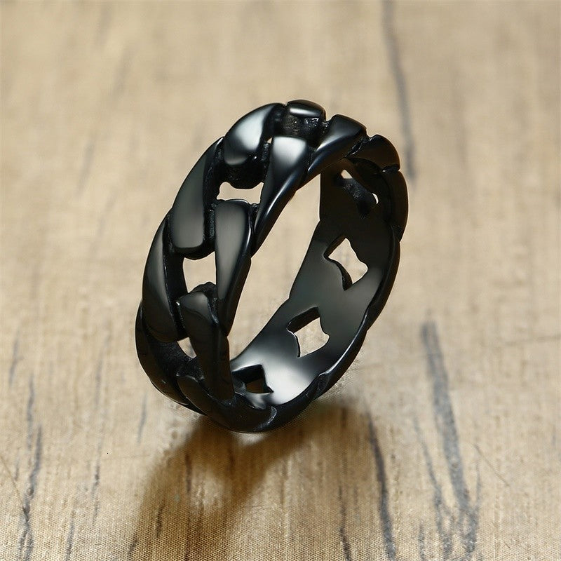 Vnox Stainless Steel 7mm Rings for Men Cuban Link Chain Male Boy Finger Ring Accessory