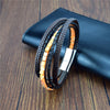 Multilayer Bracelet Natural Stone Genuine Leather Braided Wrap Bangle Stainless Steel Magnetic Clasp Bracelet Men Jewelry
