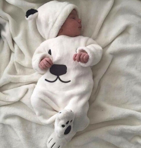 New 3 pieces Newborn Long Sleeve Fleece Bear Top Pant and Hat Set For Baby Boy Warm Winter Kids Clothes