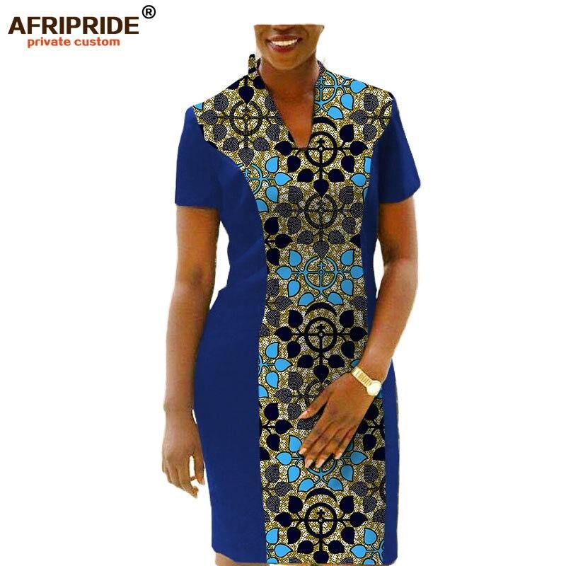 plus size african women dress AFRIPRIDE private custom short sleeve knee-length casual fall dress pure cotton linings A722557 - Surprise store