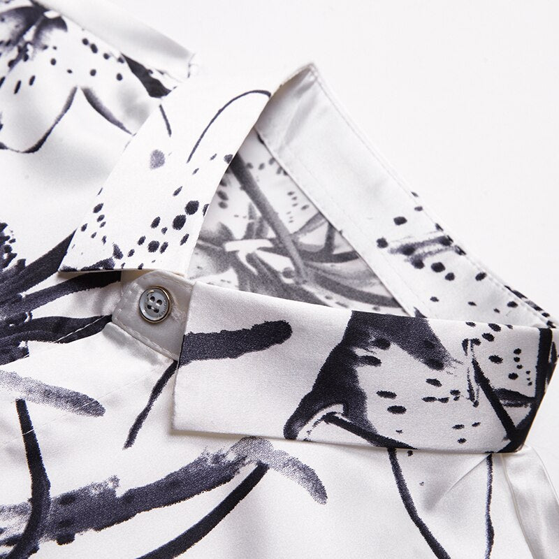 2021 Brand Long Sleeve Men Social Shirt Spring Streetwear Casual Floral Shirts Dress Mens Slim Regular Fit Clothes Fashions 0074