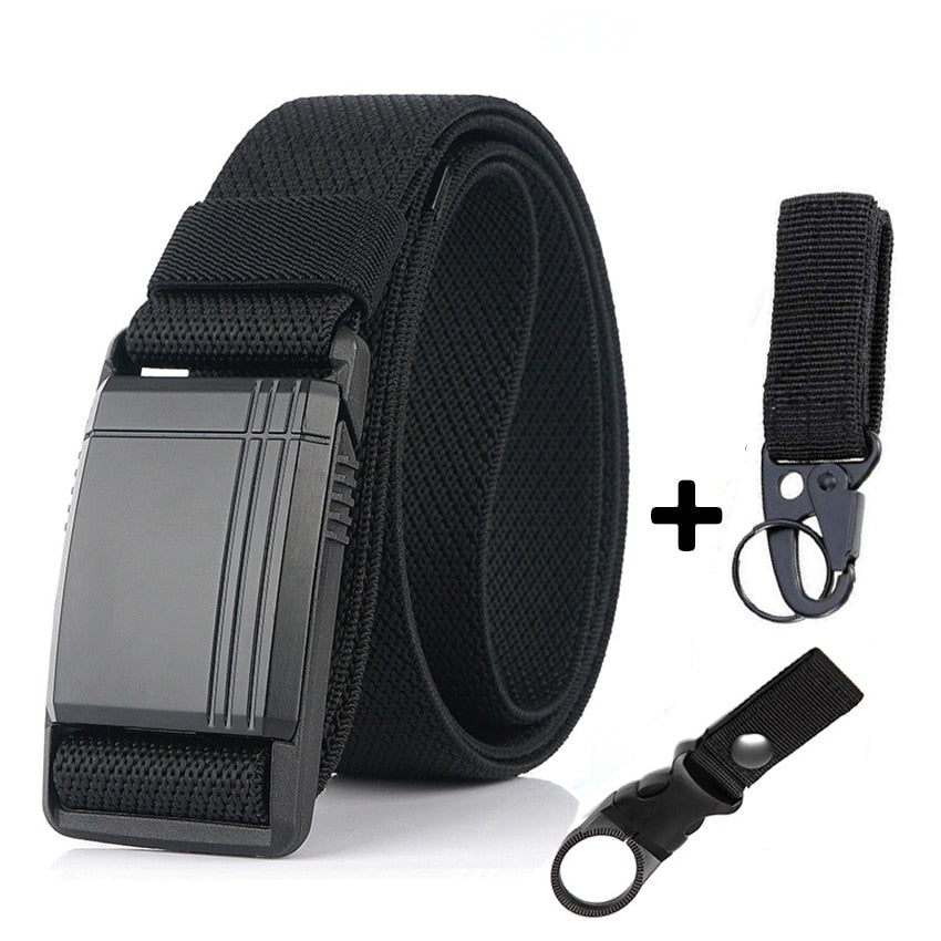 New Elastic Belt For Men Slide Metal Magnetic Buckle Adjustable Male Trousers Belts Military Combat Tactical Belts High Quality