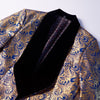 PYJTRL Mens Three-piece Set Wedding Suits Gold Floral Pattern Slim Fit Party Prom Dress Tuxedo Singers Costume Smoking Uomo
