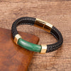Natural Stone Men Bracelet Black Genuine Leather Rope Chain Stainless Steel Magnet Clasp Natural Stone Bracelets Male Jewelry