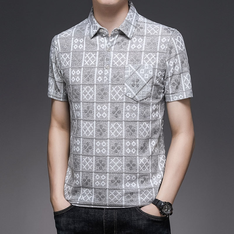 New Polo Shirts Men Plaid Print Summer Short Sleeve Tee shirt Homme Slim Fit Casual Travel Beach Camisa Polos T1043