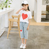 Kids Summer Clothes Set for Girl White T Shirt And Ripped Jeans Children Outfits 6 8 10 12 Years Girls Clothing Suits