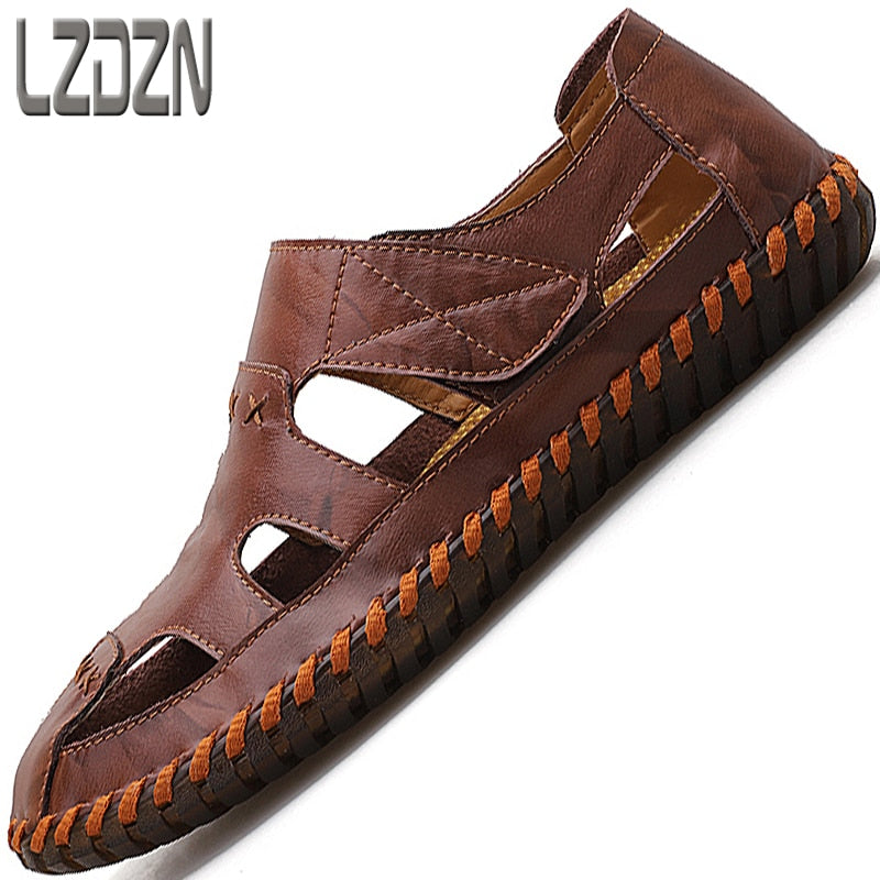 Sandals Shoes For Men's Big Foot Slippers Summer Breathable Genuine Leather deadlift Casual Driving Beach Dad Outdoor soft soled