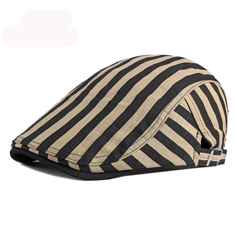 HT3027 Beret Men Women Striped Beret Hat Spring Summer Ivy Newsboy Flat Cap Retro Artist Painter Hat Adjustable Gastby Beret Cap