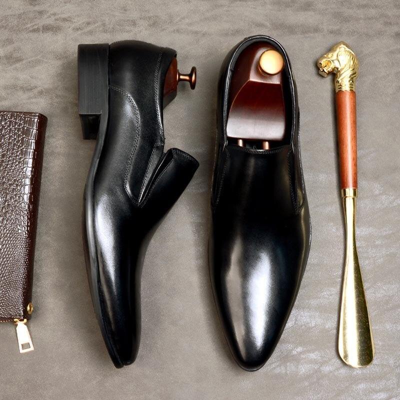 Men Dress Shoes Men Slip On Formal Wedding Shoes Pointed Toe Fashion Genuine Leather Flats Oxford Business Shoes For Men A163 - Surprise store