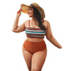 Women Plus Size 3XL 4XL Swimming Suit Summer Striped Print Bandeau Bikini Top High Waist Swimwear Bottom Large Beachwear Biquini